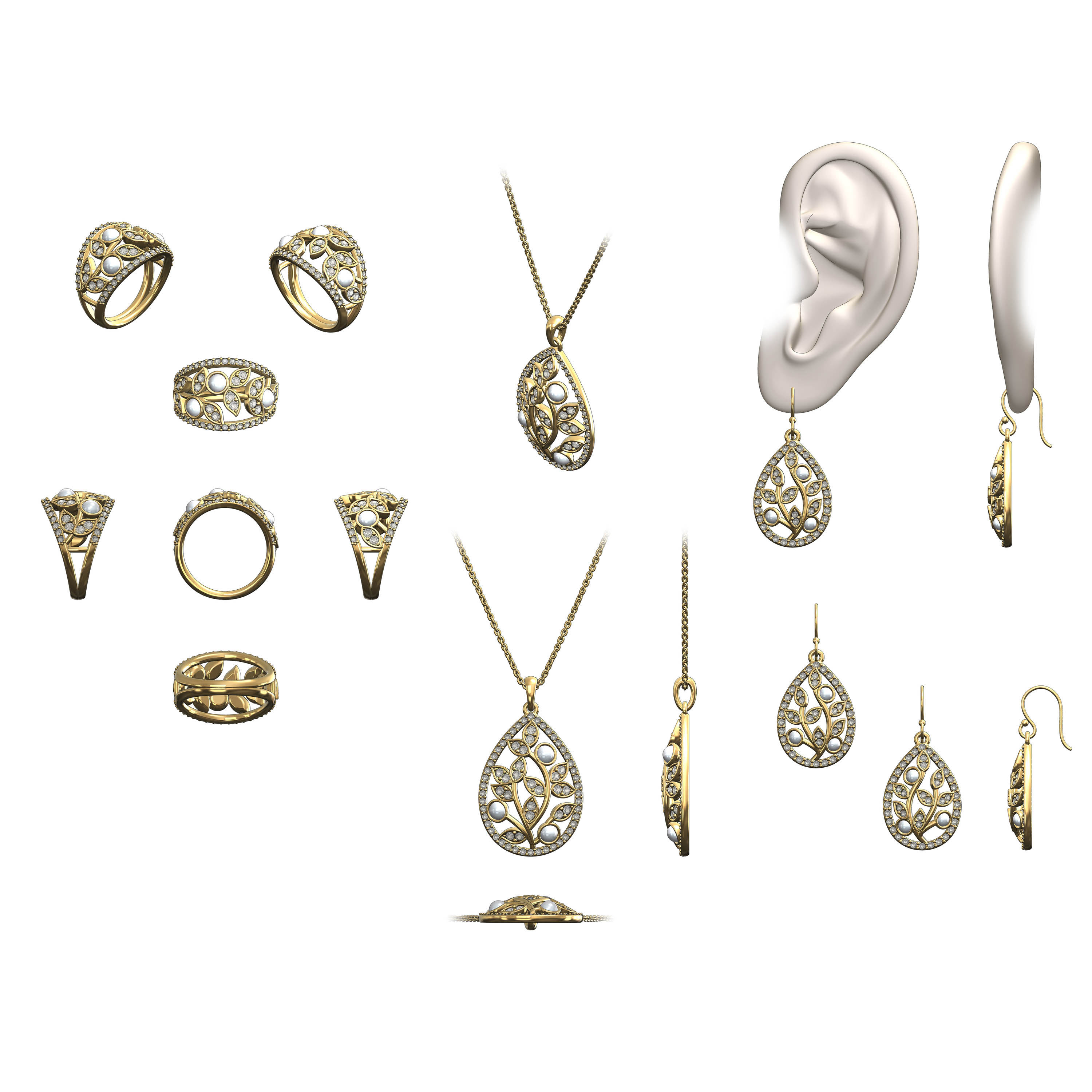 Leaf Motif w Pearl Accent Collection