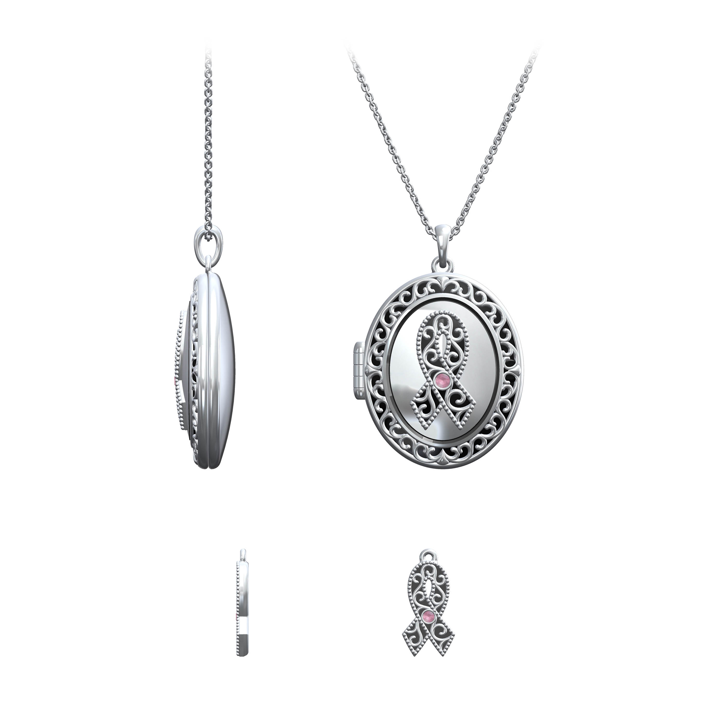 BC Awareness Ornate Locket Necklace