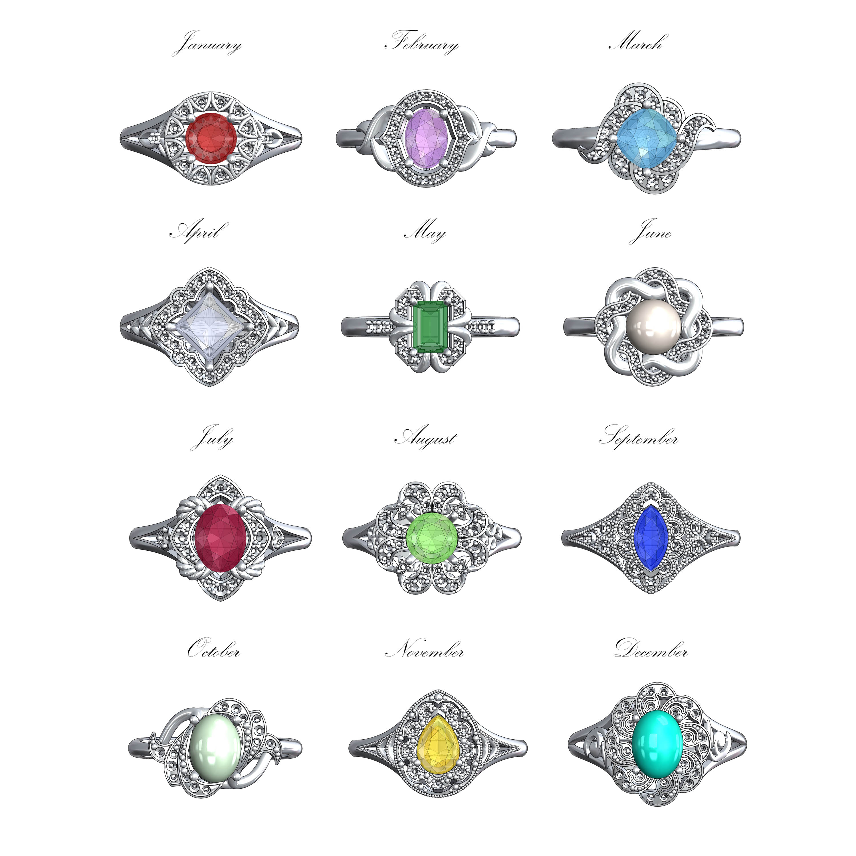 Birthstone Vintage Sterling Silver Rings